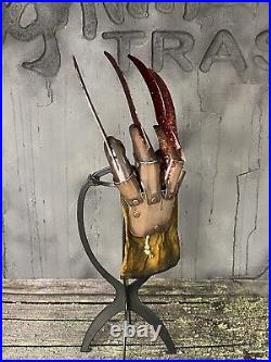 Freddy Krueger Metal Glove and Display Stand A Nightmare On Elm Street Prop