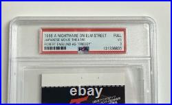 PSA 3 1986 A NIGHTMARE on ELM STREET japan FULL MOVIE THEATRE TICKET horror